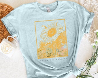Watch the Sunrise Graphic T-shirt for Women | Sunflower, Wildflowers | Boho | Fleetwood Mac (S-2XL)