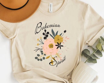 Bohemian Spirit Graphic T-Shirt, Boho T-shirt, Floral T-shirt, Gift for Her (S-2XL)