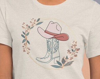 Cowgirl T-shirt, Cowboy Boots T-shirt, Cowboy Hat Graphic T-shirt, Western Shirt, Gift for Her (S-2XL)