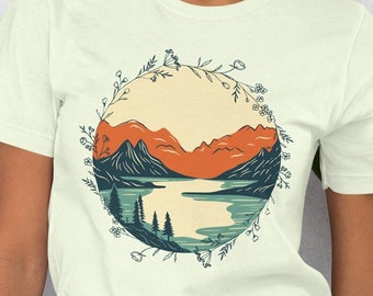 Mountain T-shirt, Flower Graphic T-shirt, Mountain Love, Hiking T-shirt, Camping T-shirt, Gift for Her (S-2XL)