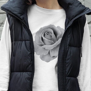 Rachel Greene Inspired Black & White Rose Graphic Long Sleeve Tee | Friends, 90s T-shirt (S-2XL)
