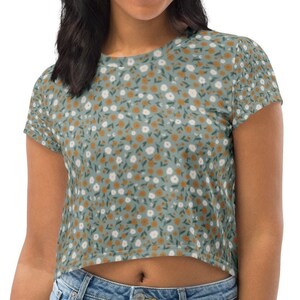 Slate Blue Mini Floral Crop Tee, Crop Top, Crop T-shirt, Flower Tee (XS-3XL)