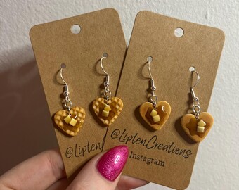 Pancake & Waffle Hearts Earrings // Polymer Clay Earrings // Valentines Day // Food Earrings // Simulation Food // Jewelry