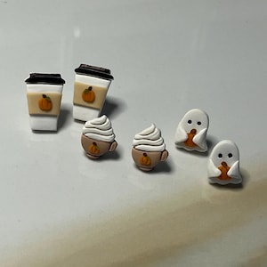 Pumpkin Themed Ghost & Coffee Halloween Earrings! // Polymer Clay Earrings // Jewelry
