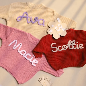 Personalized Baby Name Sweater, Knit Sweater Toddler, Baby Sweater with Name, Custom Baby Gifts, Embroidered Sweater Baby, 1st Birthday Gift