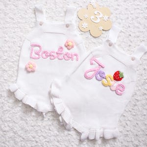 Embroidered Knit Romper, Custom Baby Name Romper, Baby Girl Coming Home Outfit, Cake Smash Girl Romper, 1st Birthday Outfit, Baby Girl Dress
