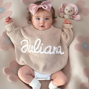 Hand Embroidered Name Sweater Baby, Toddler Sweatshirt, Personalized Sweater Baby, Custom Knit Sweater, Newborn Sweater, First Birthday Gift
