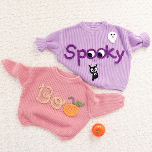 Spooky Sweater Baby, Baby Halloween Outfit, Toddler Name Fall Sweatshirt, Custom Knit Baby Sweater, Halloween Personalized Name Baby Sweater
