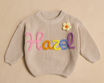 Custom Baby Sweater, Personalized Baby Name Sweater, Hand-Embroidered Baby Sweater with Name, Baby Shower Gifts, First Birthday Outfit