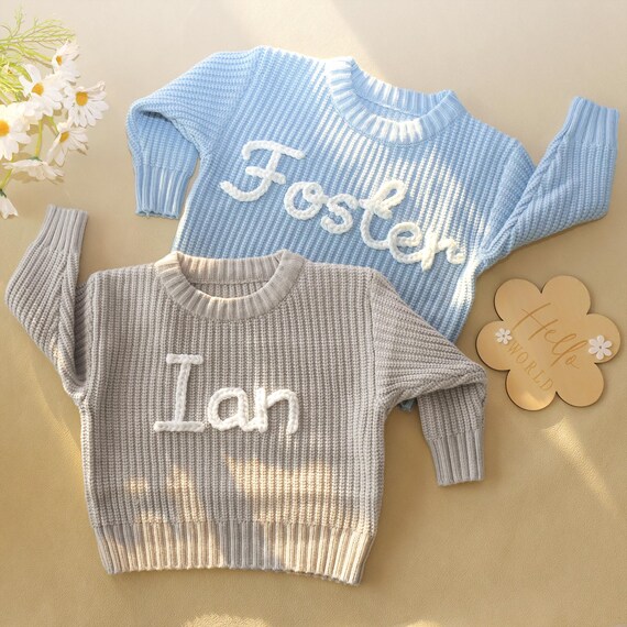 Suéter de bebé con nombre tejido personalizado, suéter