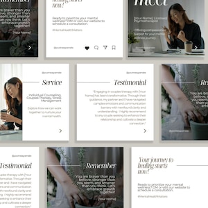Canva-Vorlage für Instagram-Karussellbeiträge mit vordefinierter Marketingkommunikation für den Psychotherapiedienst