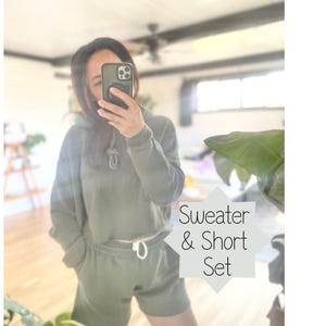 Cropped Fleece Sweater Set Cutoff Shorts Summer Cozy Outfit Hoodie Military Green Wholesale Soft Cotton Blank 2XL Jogger Athletic Casual