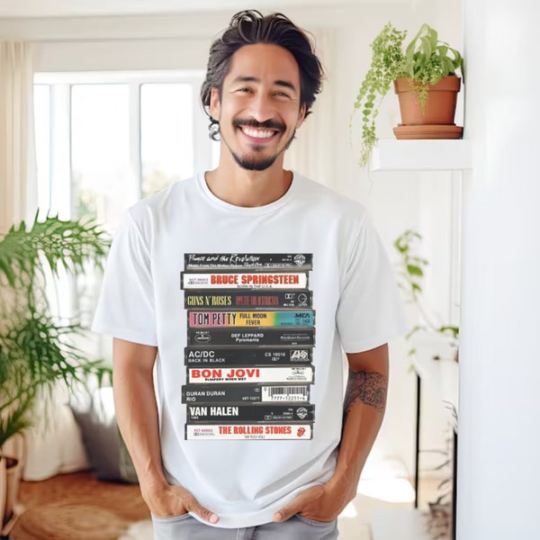 Rock Cassette Tape Graphic Tee Shirt 80's Rock TShirt Retro Cassette Rock Band Shirt 80s Music Old School Vintage Gift for Mom Dad Gift idea