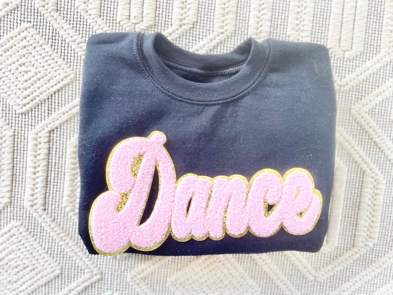 DANCE Youth Trendy Cute Pink Gold Glitter Chenille Winter Sweatshirt Ballet Gift Kid Sweater idea Middle School Apparelkid Elementary HipHop