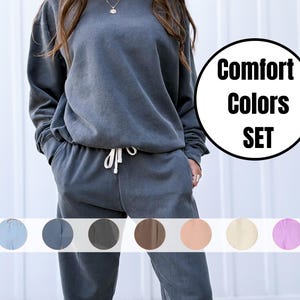 Comfort Colors Set Blank Wholesale Unisex Cotton 100% Garment-Dyed Sweatpants Soft Vintage Washed Sublimation Sweatshirt Oversized 2XL Ivory