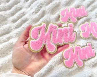 Mini Iron On Patch Cute Pink Baby Girl Shirt Transfer Ready to Press Clothing Chenille Patch DIY Applique Patch Letter Daycare Mini Me idea