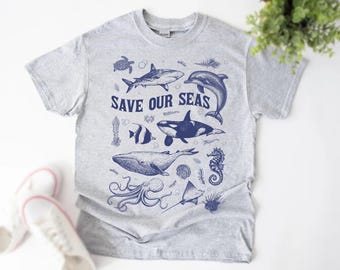 Save the Sea Orcas Jugend Shirt Ozean Erhaltung Umwelt Planet Wildlife Top Kind Bekleidung Ozean Leben Strand Kindergarten Elementare