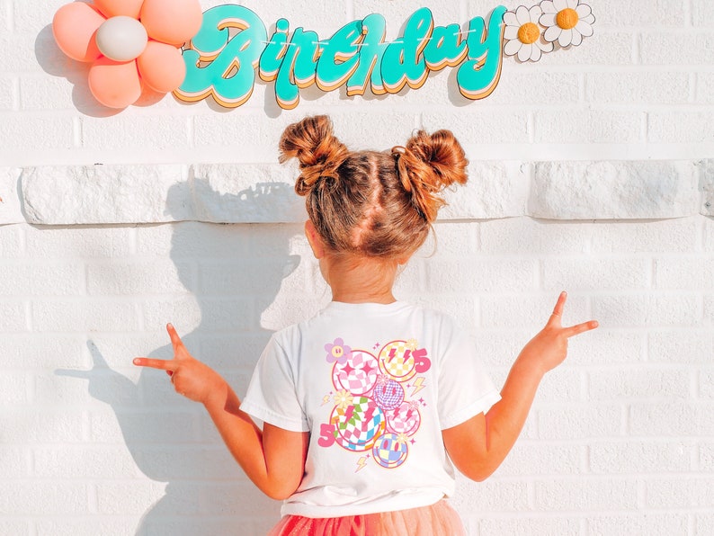 Custom Birthday Number Shirt idea Trendy Personalized Girl Pink Bday Top Gift Birthday Custom Age Celebration Smiley Face Retro Checkered