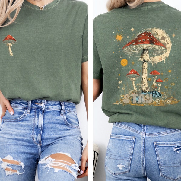 Retro Mushroom Oversized Celestial Comfort Colors Shirt Moss Trendy Stay Trippy Vintage Top Happy Aesthetic Botanical Abstract Graphic Tee