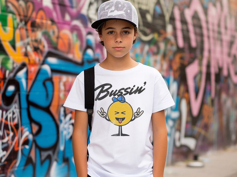 Funny Bussin Back to School Shirt Youth Trendy Word Comical T-Shirt Kid Graphic Tee Hilarious Unisex Top Toddler Humor Slogan Joke Novelty White