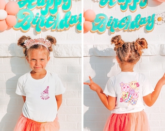 Custom Birthday Number Shirt idea Trendy Personalized Girl Pink Bday Top Gift Birthday Custom Age Disco Daisy Smiley Face Retro Checkered