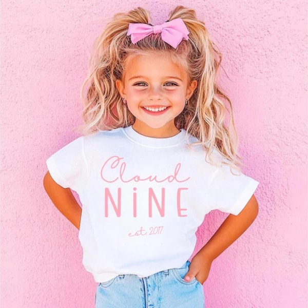 Cloud Nine Girl Shirt Cute Graphic Tee Kids Youth Girls Trendy Aesthetic Birthday Pastel Gift Bday Outfit Pink Est 2014 9 Year Old Gift