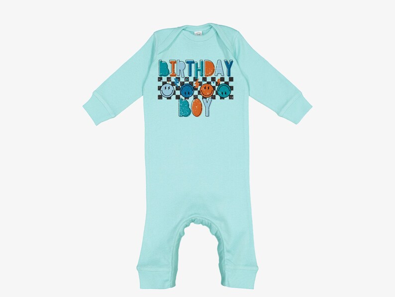 Birthday Boy Trendy Infant Coverall Kid Newborn Boy Onesie Smiley Face Cute Toddler Retro Rabbit Skin Daycare Apparel Checkered Winter Long-Sleeve Baby Rib Coverall First Birthday