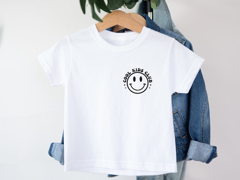 Cool Kids Club Shirt Front and Back Trendy Kid Gift Toddler Retro Smiley Face Checkered Kid Crew Neck Youth Unisex Tee Back to School Club White
