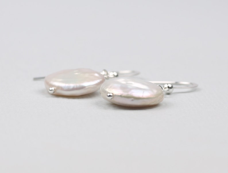 White Coin Pearl Earrings, Wedding Jewelry, Wedding Earrings, Bridesmaid Jewelry image 2