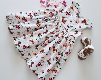 Christmas Dogs Toddler Dress, Holiday Dress, Christmas Dress