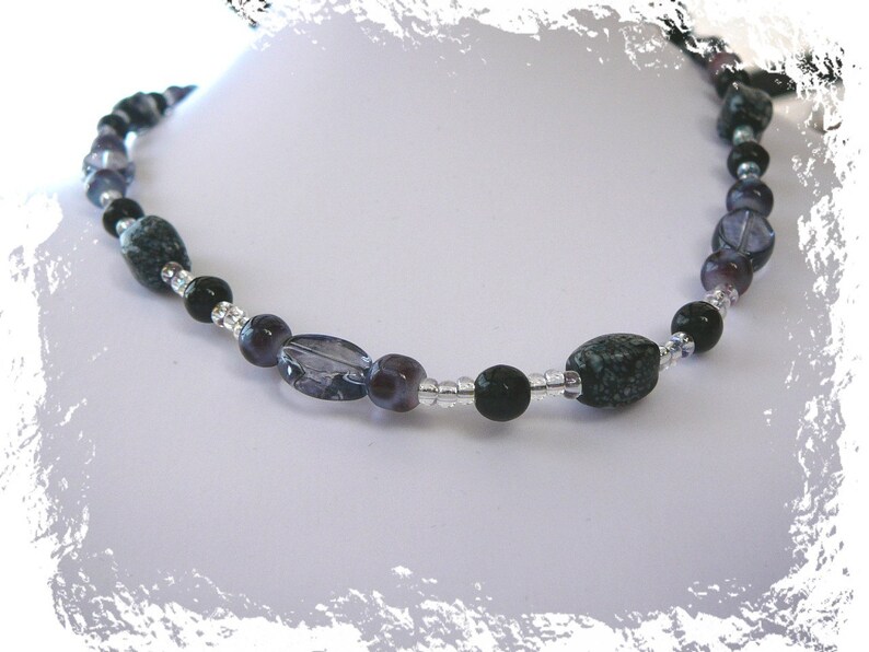 Glass Beads In Black, Mauve And White Necklace Pit Stop image 4