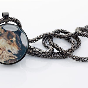 Brown Wolf Necklace, Gunmetal Black, Fine Art Print, Photo Jewelry image 2