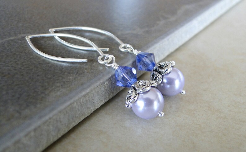 Lilac Glass pearlised Earrings Topped With A Sparkling Purple Swarovski Crystal image 1