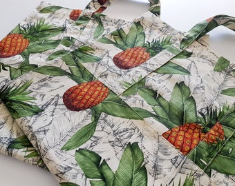 Pineapple Tote, Travel Tote, Handmade Tote, Canvas Tote Bag, Shopping Bag, Library Bag
