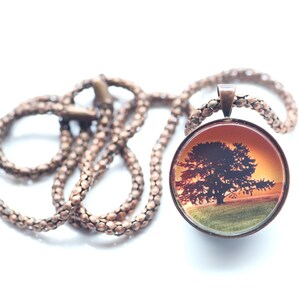 Sunset Landscape With A Single Tree, Vintage Copper, Digital Art Necklace image 2
