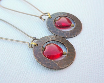 Red Brassy Earrings