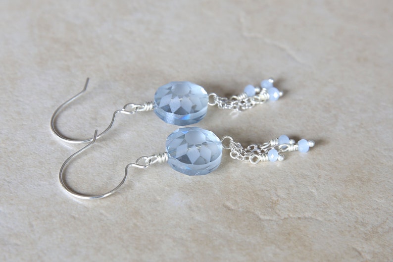 Pastel Blue Flower Dangle Earrings image 4