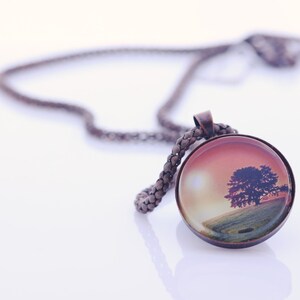 Landscape Image Necklace, The Old Oak Tree At Sunset, Vintage Copper, Photography, Photo Jewelry image 4