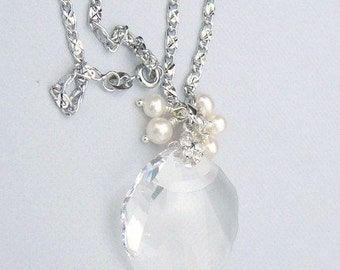 Swarovski Crystal Pendant With A Cluster Of Freshwater Pearls Necklace