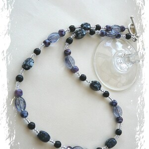 Glass Beads In Black, Mauve And White Necklace Pit Stop image 3