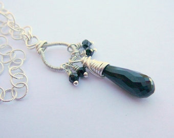 Onyx And Black Spinels On A Sterling Silver Wire Wrapped Necklace - Exquisite