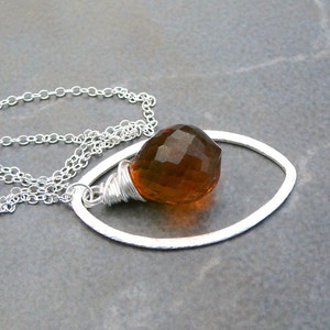 Medeira Citrine Briolette Necklace With Sterling Silver Brushed Texture Marquis Oval And Sterling Silver Chain image 2