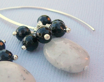 Pyritin Quartz With Black Agate Earrings