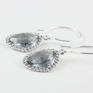 Charcoal Glass Earrings With A Shiny Silver Tone Chain Frame image 3