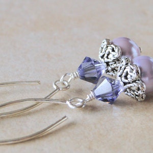 Lilac Glass pearlised Earrings Topped With A Sparkling Purple Swarovski Crystal image 4