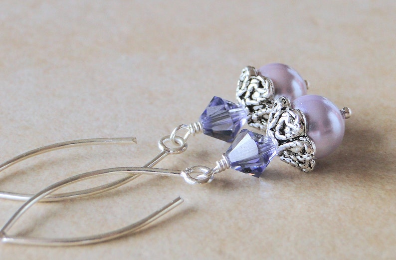 Lilac Glass pearlised Earrings Topped With A Sparkling Purple Swarovski Crystal image 4