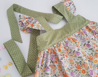 Girls Dress, Flower Dress, Handmade Dress, Green Dress, Floral Dress