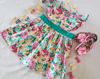 Toddler Pinafore Dress, Girls Floral Pinafore Dress, Pink Pinafore Dress