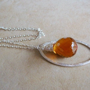 Medeira Citrine Briolette Necklace With Sterling Silver Brushed Texture Marquis Oval And Sterling Silver Chain image 4