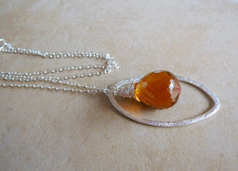 Medeira Citrine Briolette Necklace With Sterling Silver Brushed Texture Marquis Oval And Sterling Silver Chain image 4